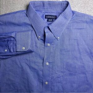Lands End Dress Shirt Men’s 17.5-35 Regular Fit Solid Blue Long Sleeve Button Up